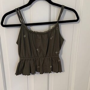 American Eagle Outfitters Olive Camisole with Embroidery